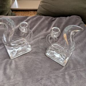 Elegant Squirrel Tail Clear Glass Candle Holders